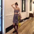 Plaid Camisole Top / Pleated Skirt / Light Jacket