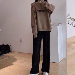 Lettering Print Sweatshirt / Wide Leg Pants / Set