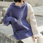 Two-tone Hooded Sweater Blue & Gray - One Size