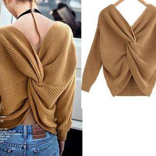 V-neck Open-back Knit Top
