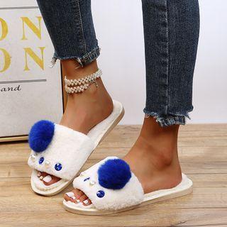 Rhinestone Pom Pom Accent Slide Sandals
