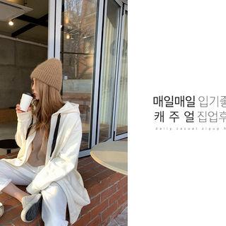 Drawcord Long Zip Hoodie Ivory - One Size