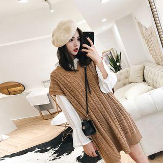 Set: Shirt + V-neck Knit Vest Dress Coffee - One Size