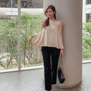 Sleeveless Dip-back Satin Blouse