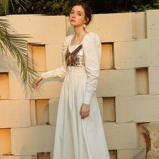 Mock Two-piece Sequined A-line Dress