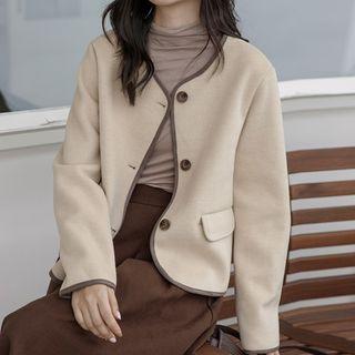 Contrast Trim Button-up Jacket Khaki - One Size