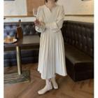 Long-sleeve Midi A-line Dress / Mock-neck Mesh Top
