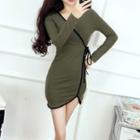 Piped Wrap-front Bodycon Dress