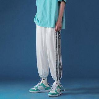 Print Panel Drawstring-cuff Crop Sweatpants