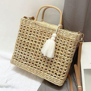 Tassel Woven Tote Bag As Shown In Figure - One Size