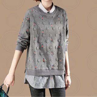 Mock Two-piece All Over Star Sweatshirt