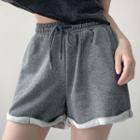 Drawstring Rolled Wide-leg Sweat Shorts