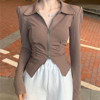 Long-sleeve Collar Zip-up Top