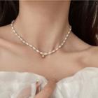 Bead Alloy Pendant Faux Pearl Choker White & Gold - One Size