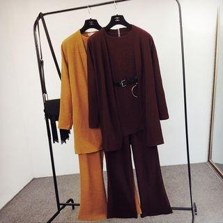 Set: Plain Sleeveless + Jacket + Boot Cut Pants