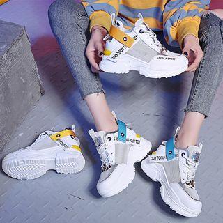 Mesh Panel Lace-up Strappy Hidden Wedge Platform Sneakers