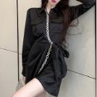 Long-sleeve Rhinestone Wrapped Shirtdress