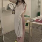 Sleeveless V-neck Knit Midi Overall Dress White - One Size