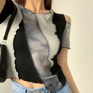 Irregular Panel Cropped T-shirt