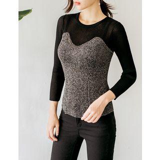 Glittered-panel Color-block Knit Top