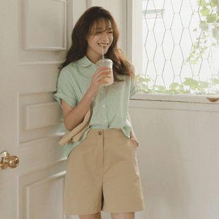 Cotton Blend Wide-leg Shorts