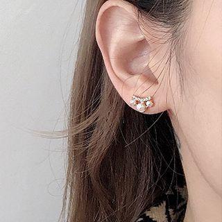 Rhinestone Faux Pearl Earring Bm2113 - 3 Of Pearls - White - One Size