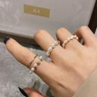 Set Of 3: Faux Pearl Ring (assorted Designs) J227 - Gold - One Size
