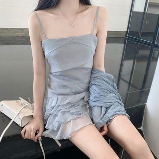 Chiffon Spaghetti Strap Mini Tiered Dress
