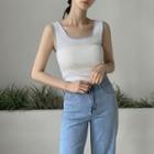 Sleeveless Square-neck Piped Knit Top