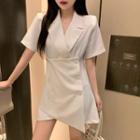 Short-sleeve Irregular Open-collar Mini Shirtdress