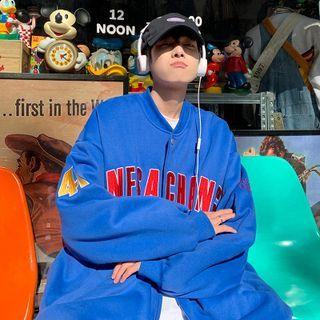 Lettering Baseball Jacket Blue - Xl