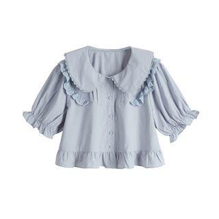 Lace Trim Collar Short Sleeve Shirt