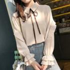 Bell-sleeve Bow Accent Blouse