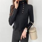 Turtle-neck Buttoned Knit Top
