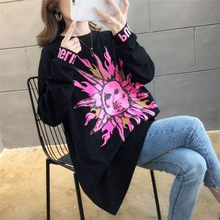 Sun-print Long-sleeve Round Neck T-shirt
