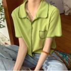 Short-sleeve Collared Top Avocado Green - One Size