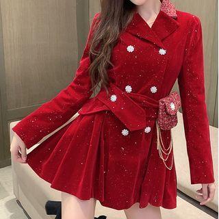 Double Breasted Velvet Mini Coat Dress