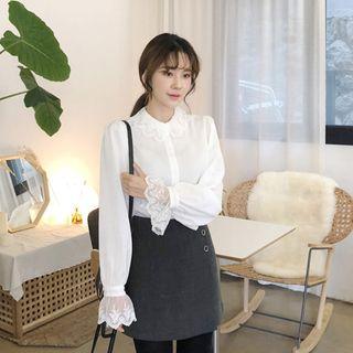 Lace-trim Chiffon Blouse Ivory - One Size