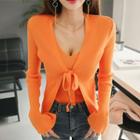 Set: Tie-yoke Cardigan + Sleeveless Knit Top