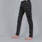 Elastic-waist Distressed Tapered Jeans
