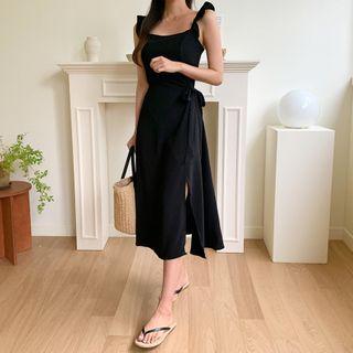 Frill-strap Slit-back Dress