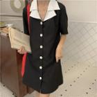 Short-sleeve Two-tone Button Dress