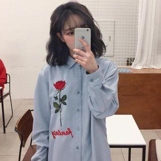 Floral Printed Long Sleeve Denim Shirt