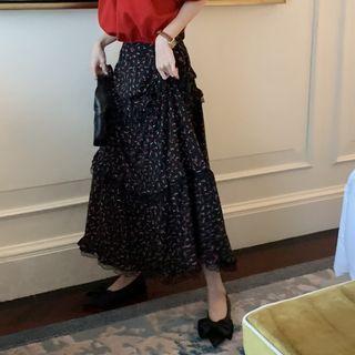 Floral Printed Layer Maxi Skirt