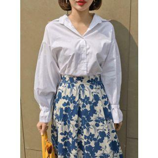 Balloon-sleeve Tie-cuff Blouse