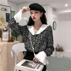 Contrast Collar Floral Blouse Black - One Size
