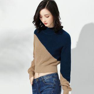 Mock-neck Colour Block Long-sleeve Top