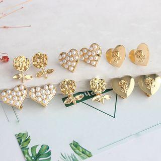 Alloy Faux Pearl Heart / Rose Earring