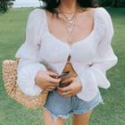 Square Neck Puff Sleeve Cropped Top