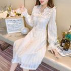 Long-sleeve Ruffled Lace A-line Dress